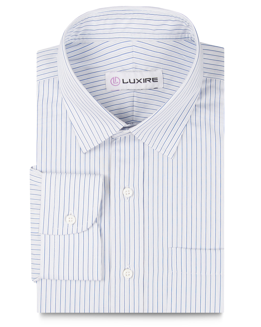 A Touch of Silk: Blue Shadow Stripes on White: Natural Wrinkle Free - 1
