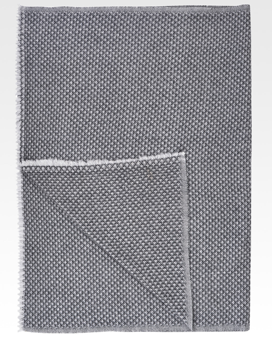 Soft Cashmere Wool Scarf - Black and White Diamond Pattern - 2