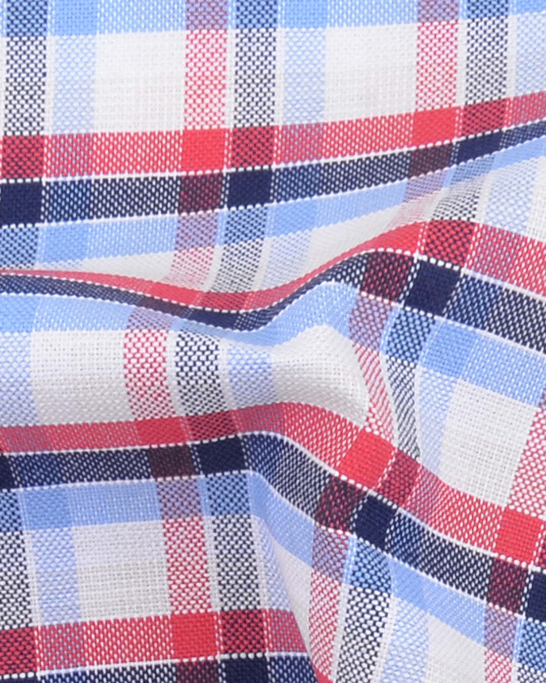 Red Blue White Tartan Checks Oxford - 4