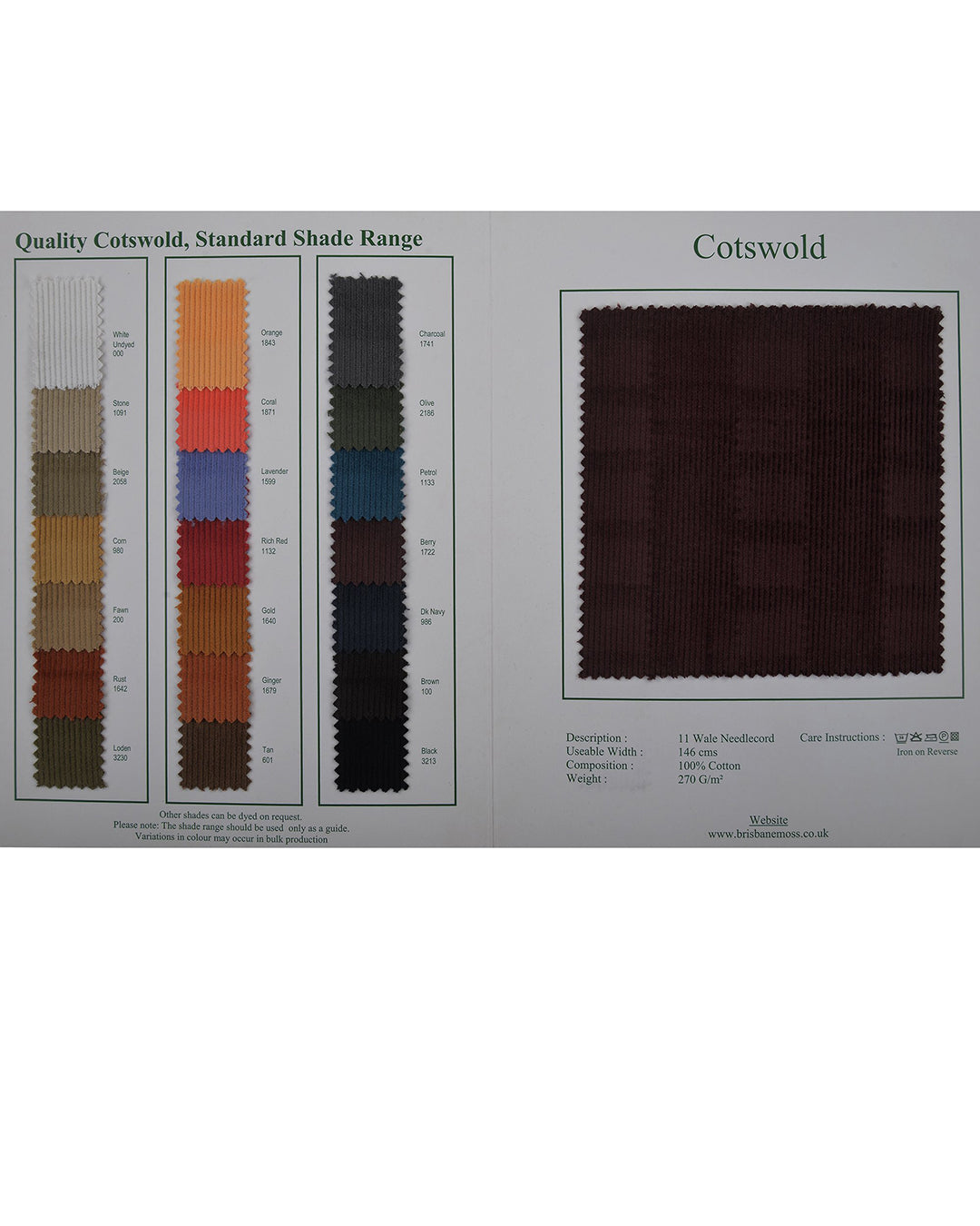 Brisbane Moss Loden Needlecord - 3