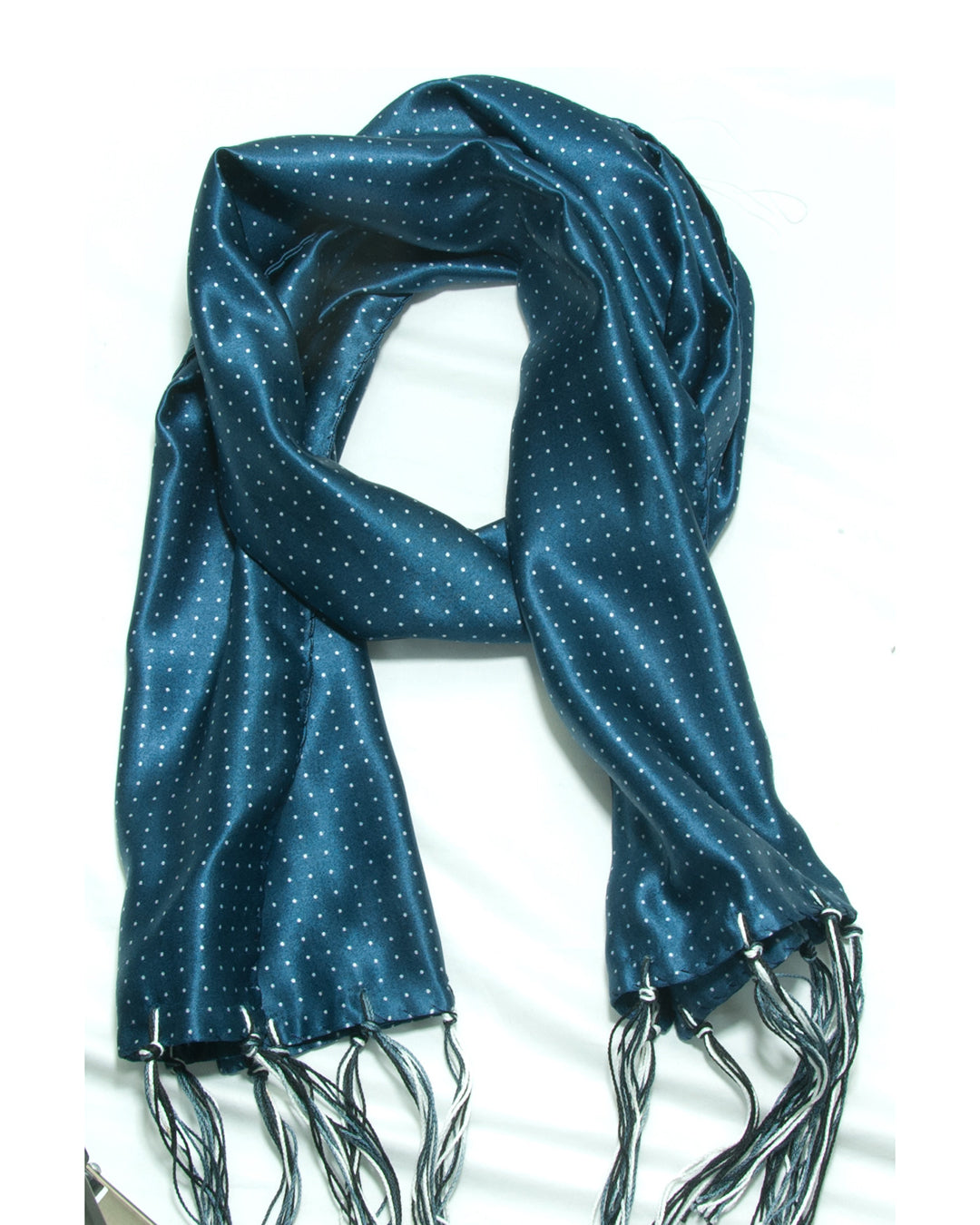 Wool Silk Scarf - Navy Polka - 2