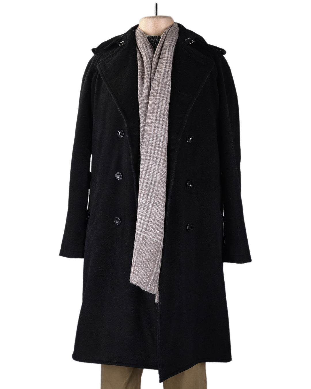 Cashmere Wool Scarf Brownish Grey Checks On Cream - 6