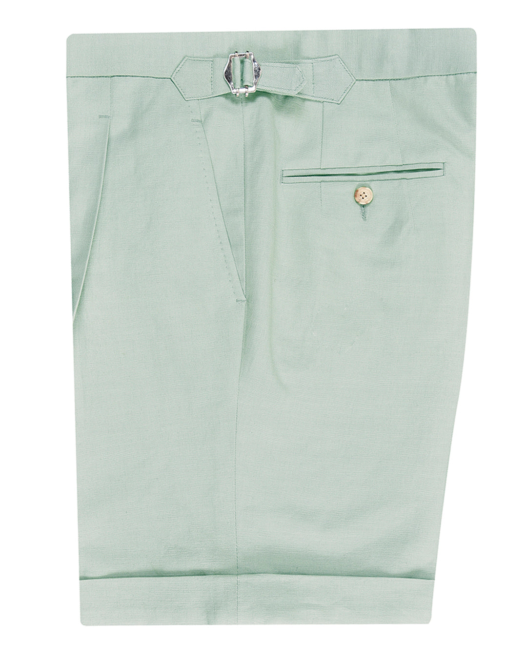 Pale Green Cotton Canvas Linen Shorts - 1