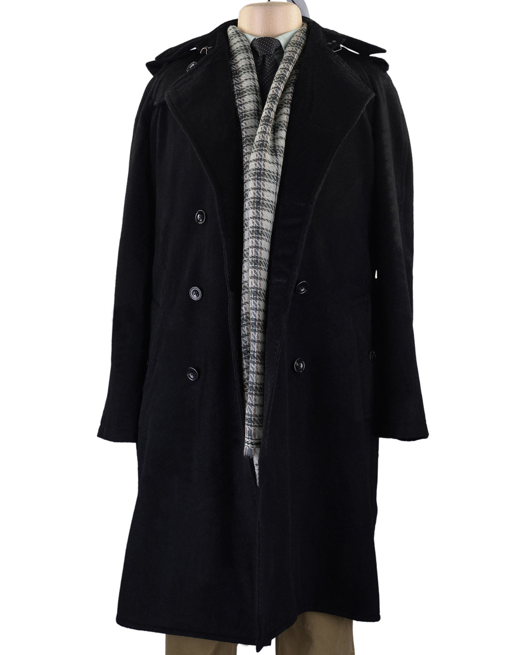 Cashmere Wool Scarf Green Navy Checks On Off White - 7