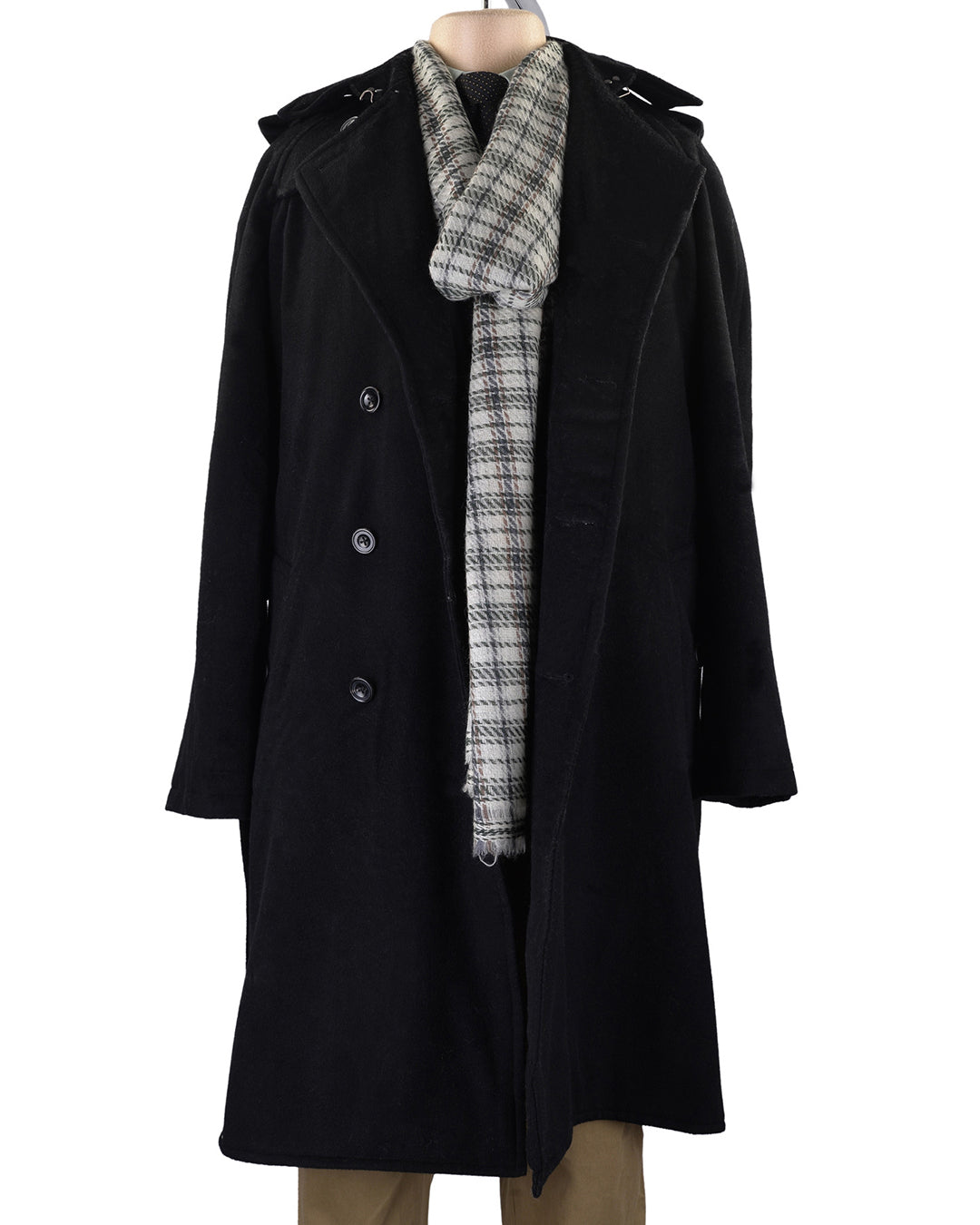 Cashmere Wool Scarf Green Navy Checks On Off White - 4
