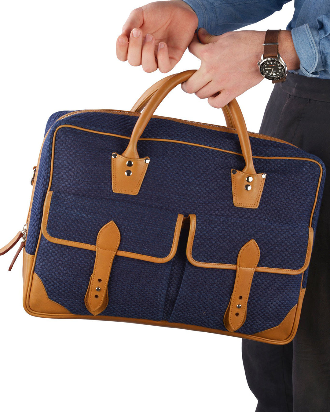 Luxire Portfolio Office Bag in Leather & Sashiko - 6