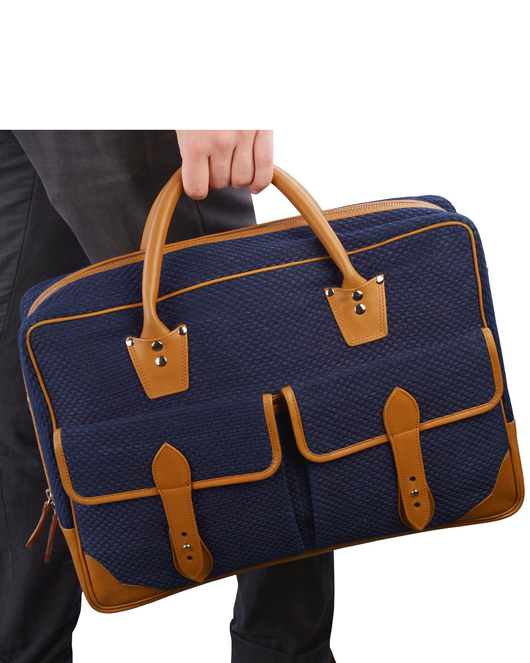 Luxire Portfolio Office Bag in Leather & Sashiko - 1