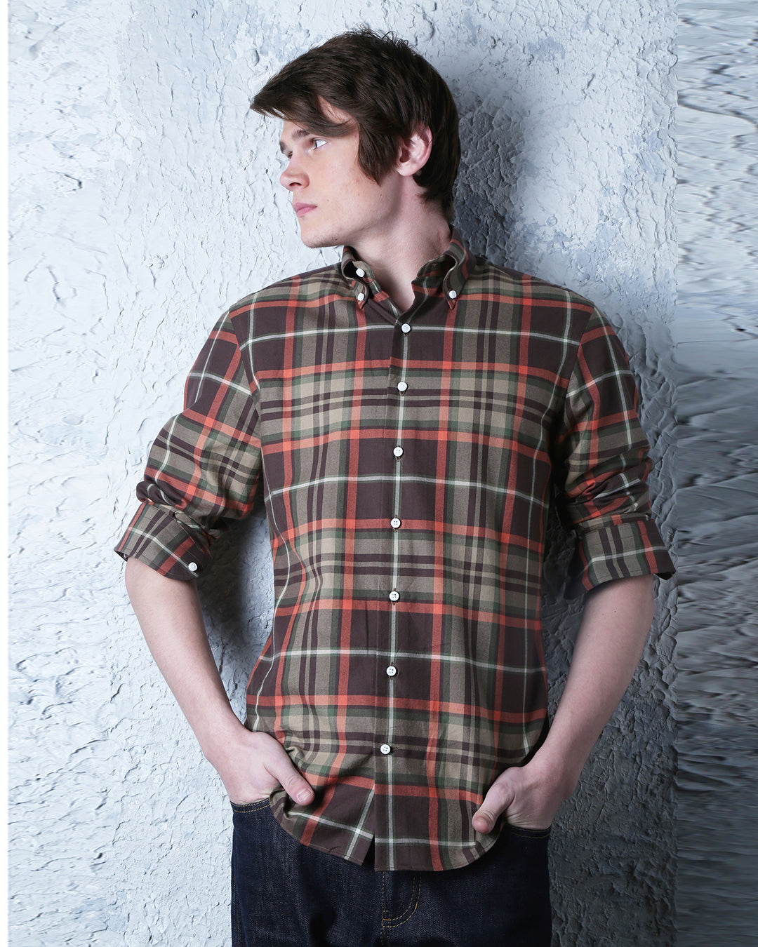 Khaki Brown Plaid Twill - 1