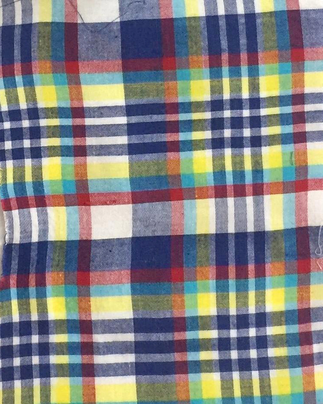 Hand Woven Bleeding Madras: Blue Yellow Plaid
