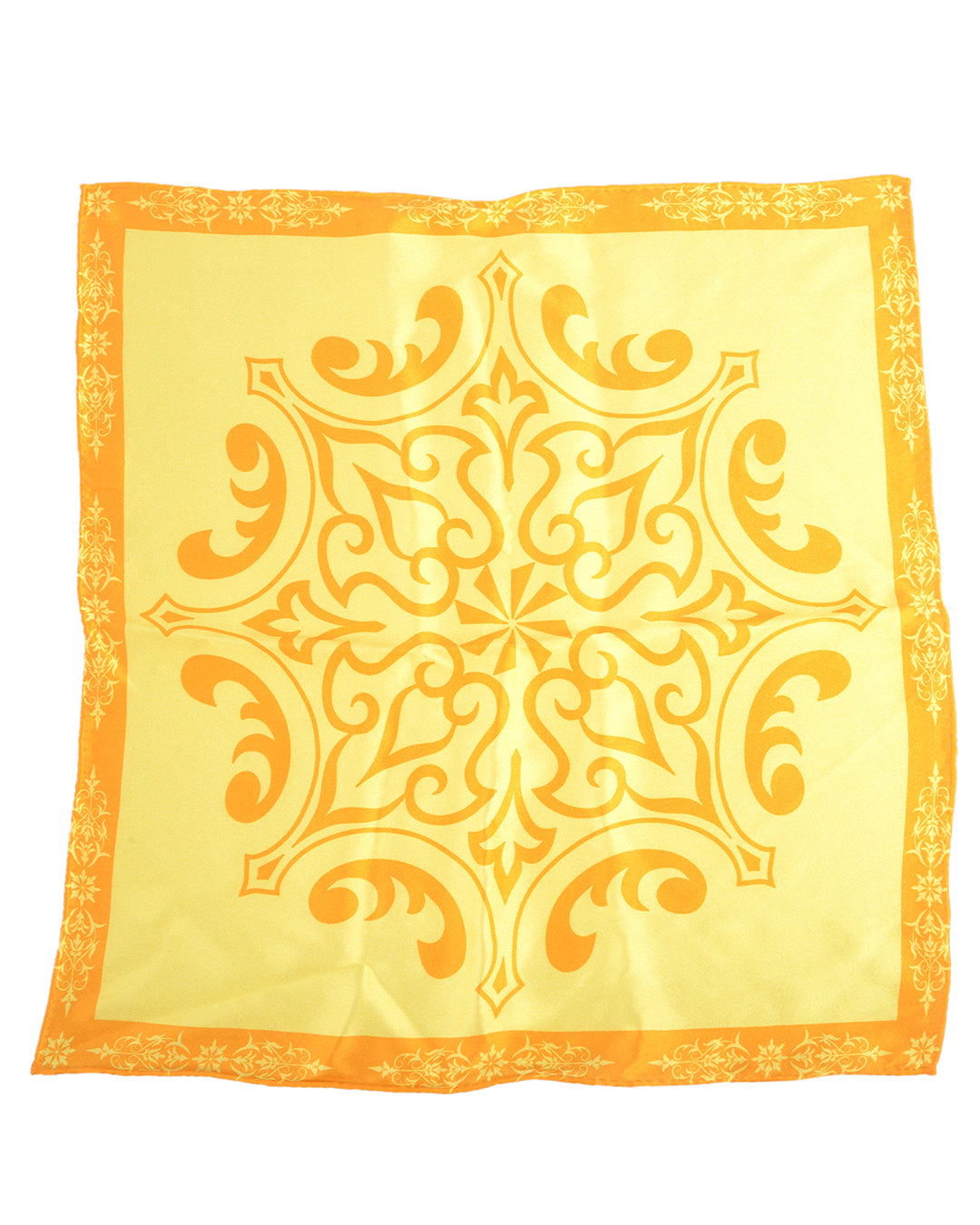 Pocket Square- Orange Print On Yellow - 1