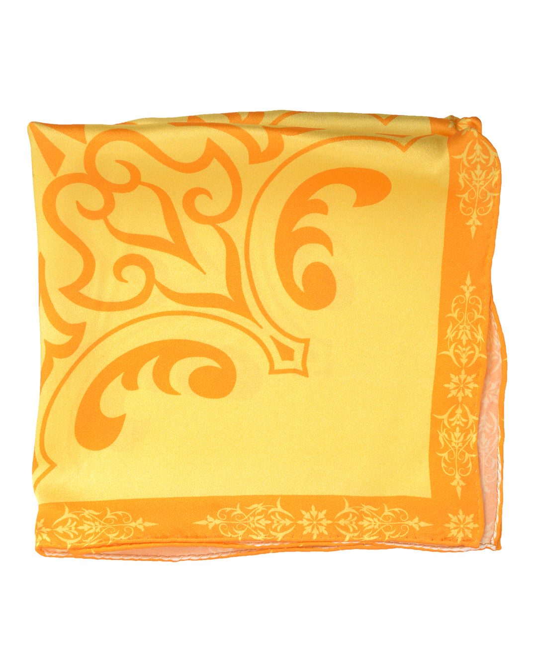 Pocket Square- Orange Print On Yellow - 2