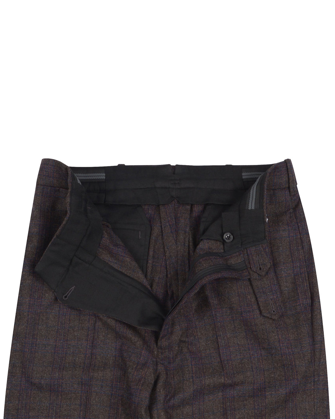 EThomas Charcoal Grey with Blue Brown Tartan Plaid 130s Wool