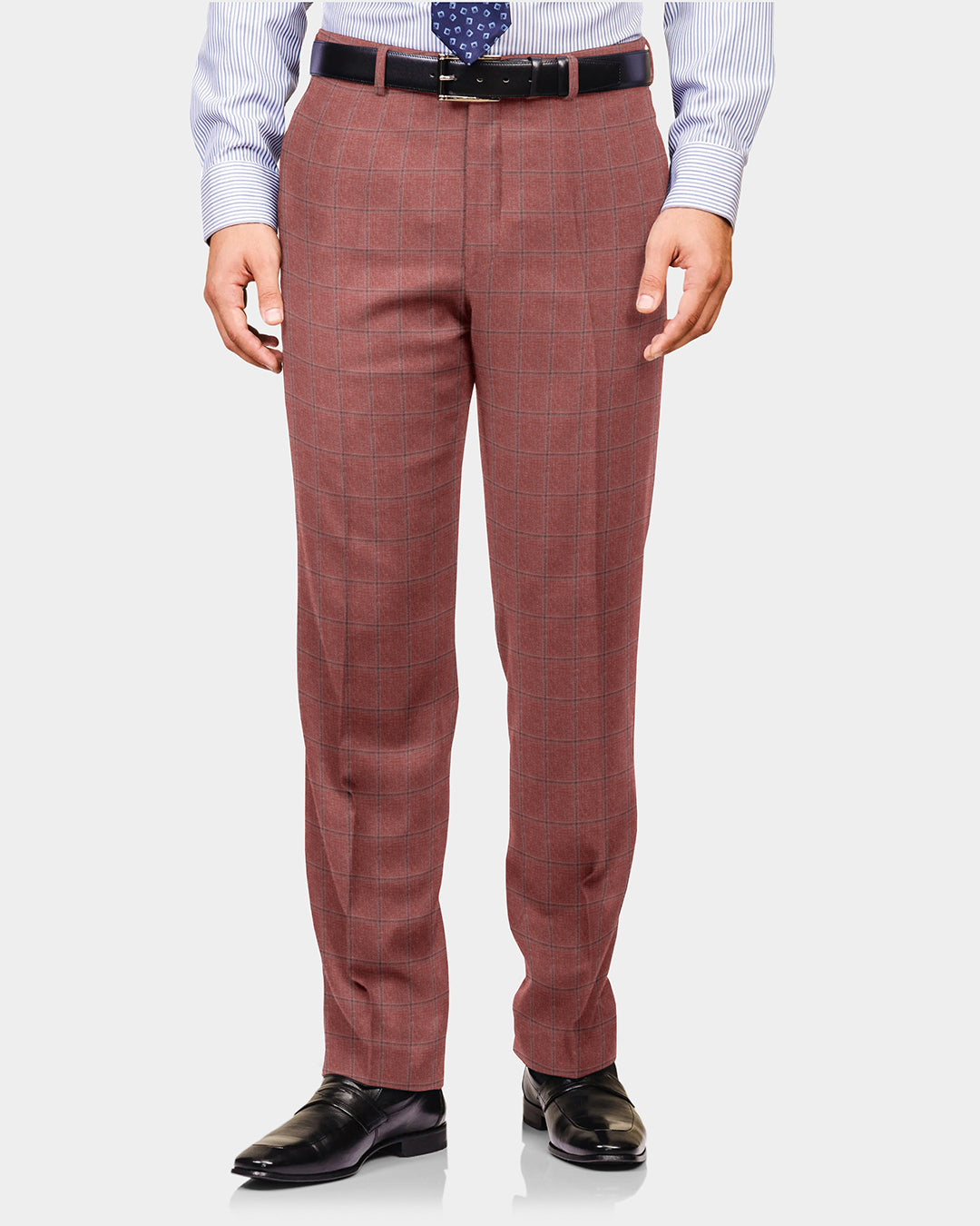 EThomas Dark Salmon Pink Windowpane Checks - 2