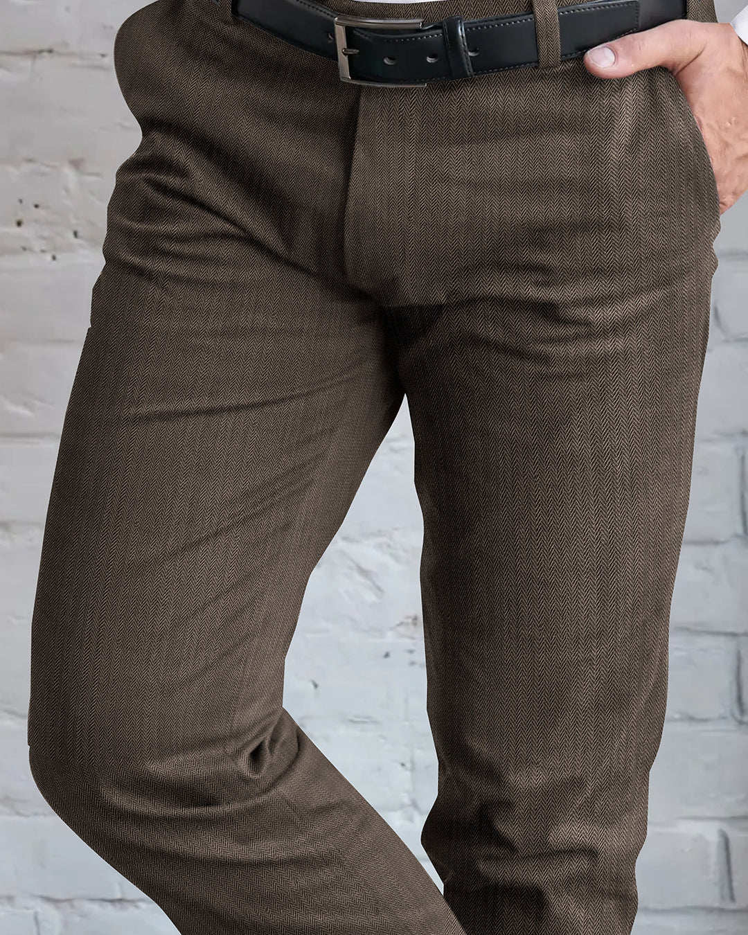 Performance Chino: Brown Herringbone