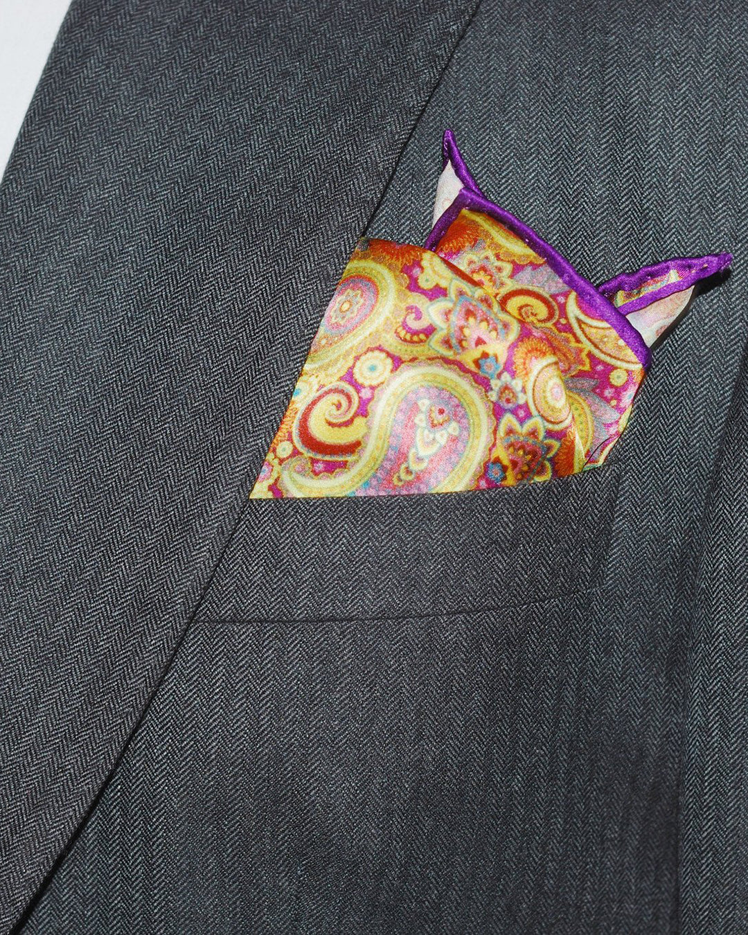 Purple Gold Paisley Pocket Square - 3