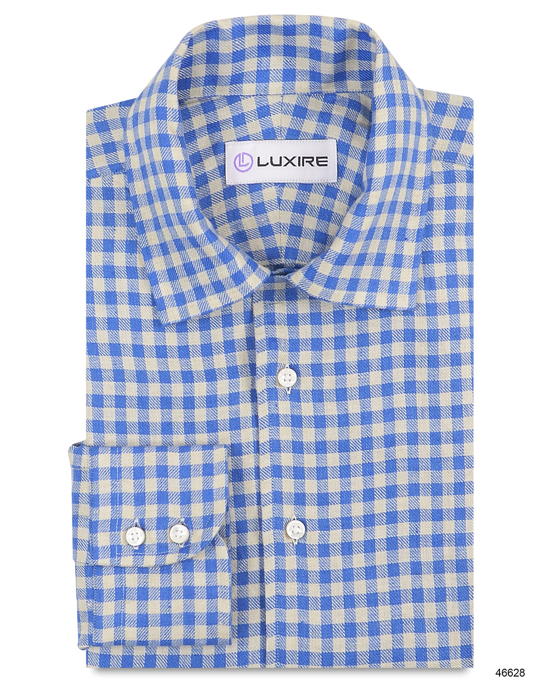 Linen:Cream Blue Gingham Checks - 1