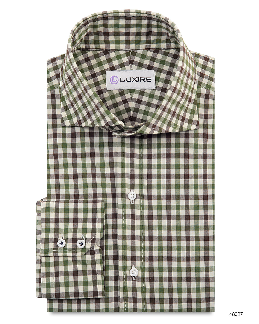 Green Brown Cream Gingham Tattersall - 1