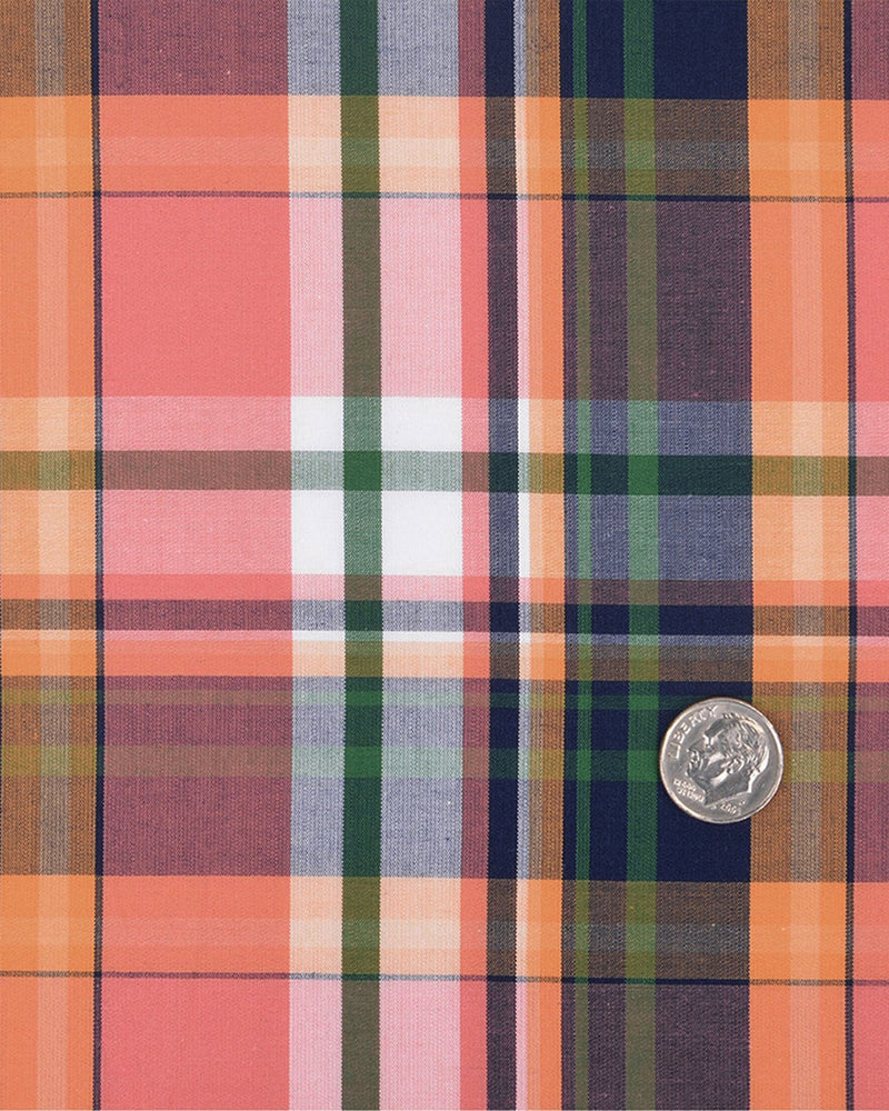Peach Navy Green Madras Checks