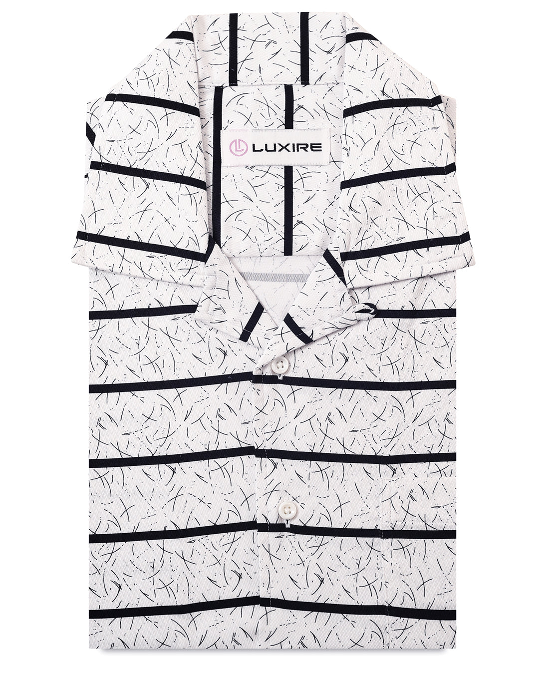 Printed White with Dark Navy Stripes Shirt - 2