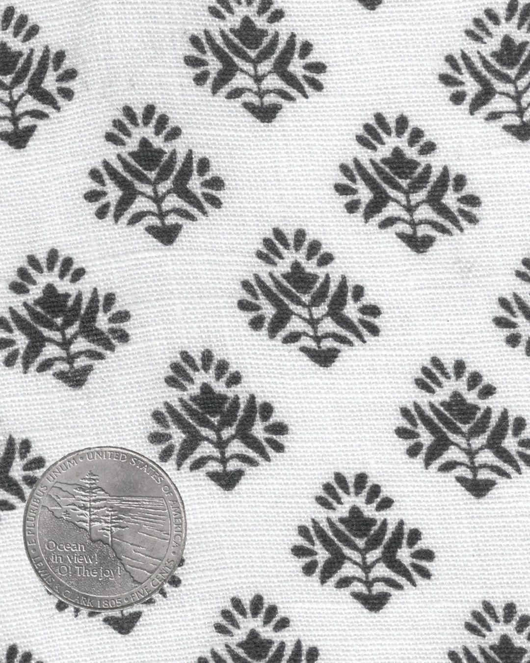 Camp collar PRESET STYLE in Linen:Black Flowers Printed on White Linen - 4
