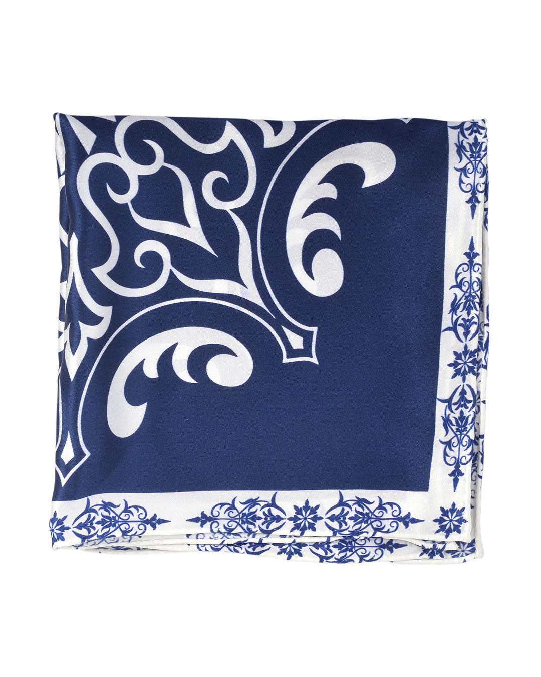 Pocket Square- White Print On Navy - 2