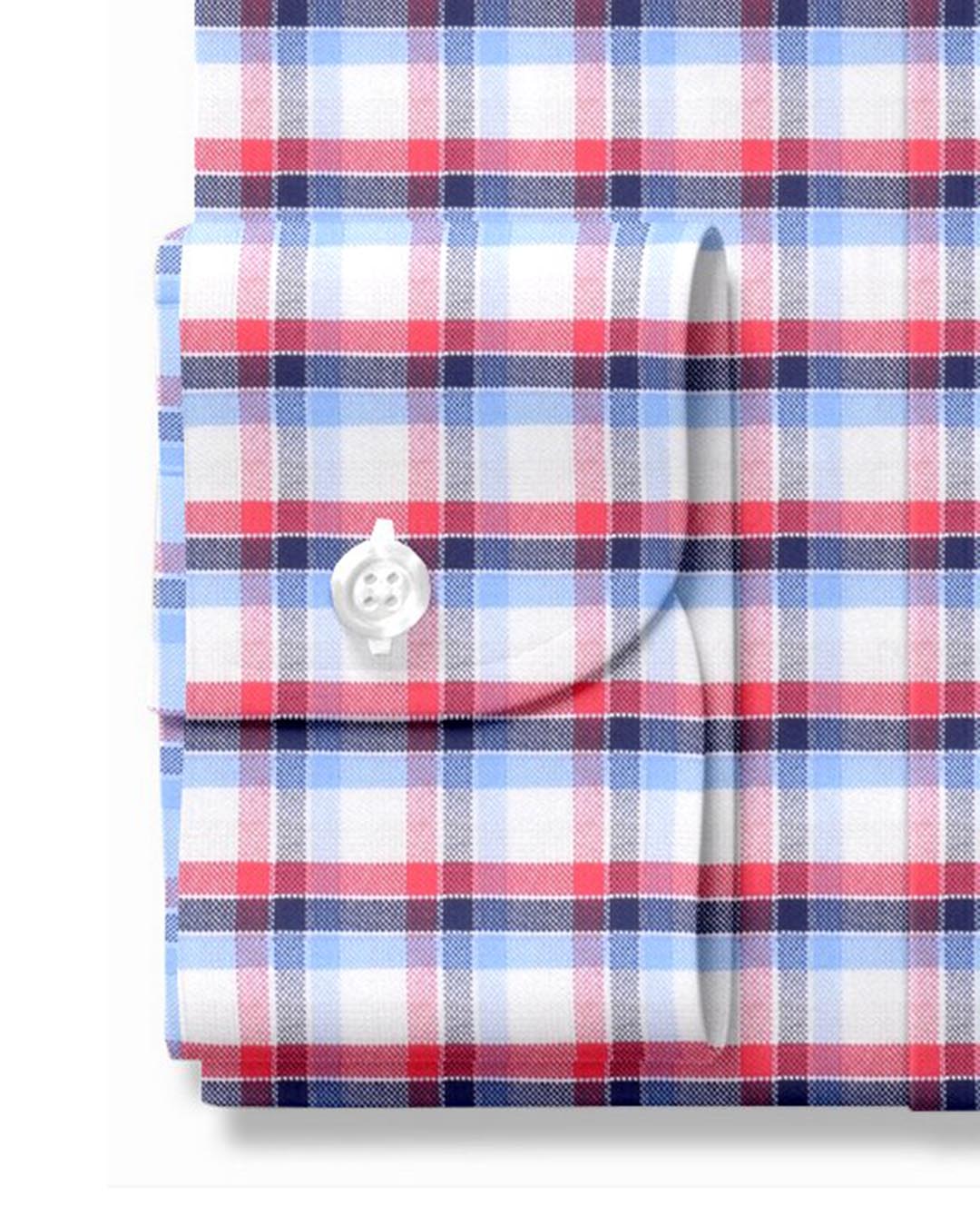 Red Blue White Tartan Checks Oxford