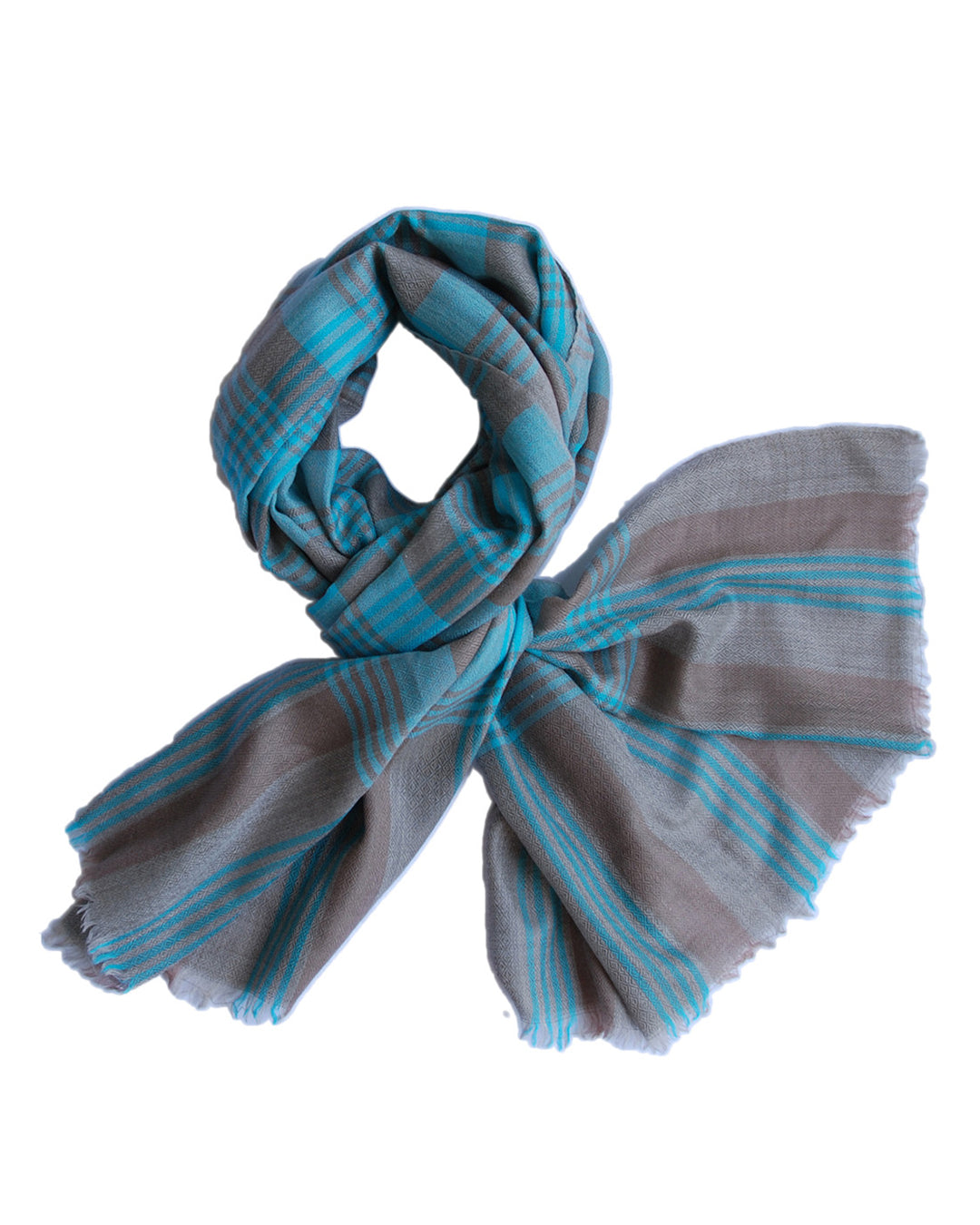 Pure Cashmere Scarf - Blue Grey Plaid - 1