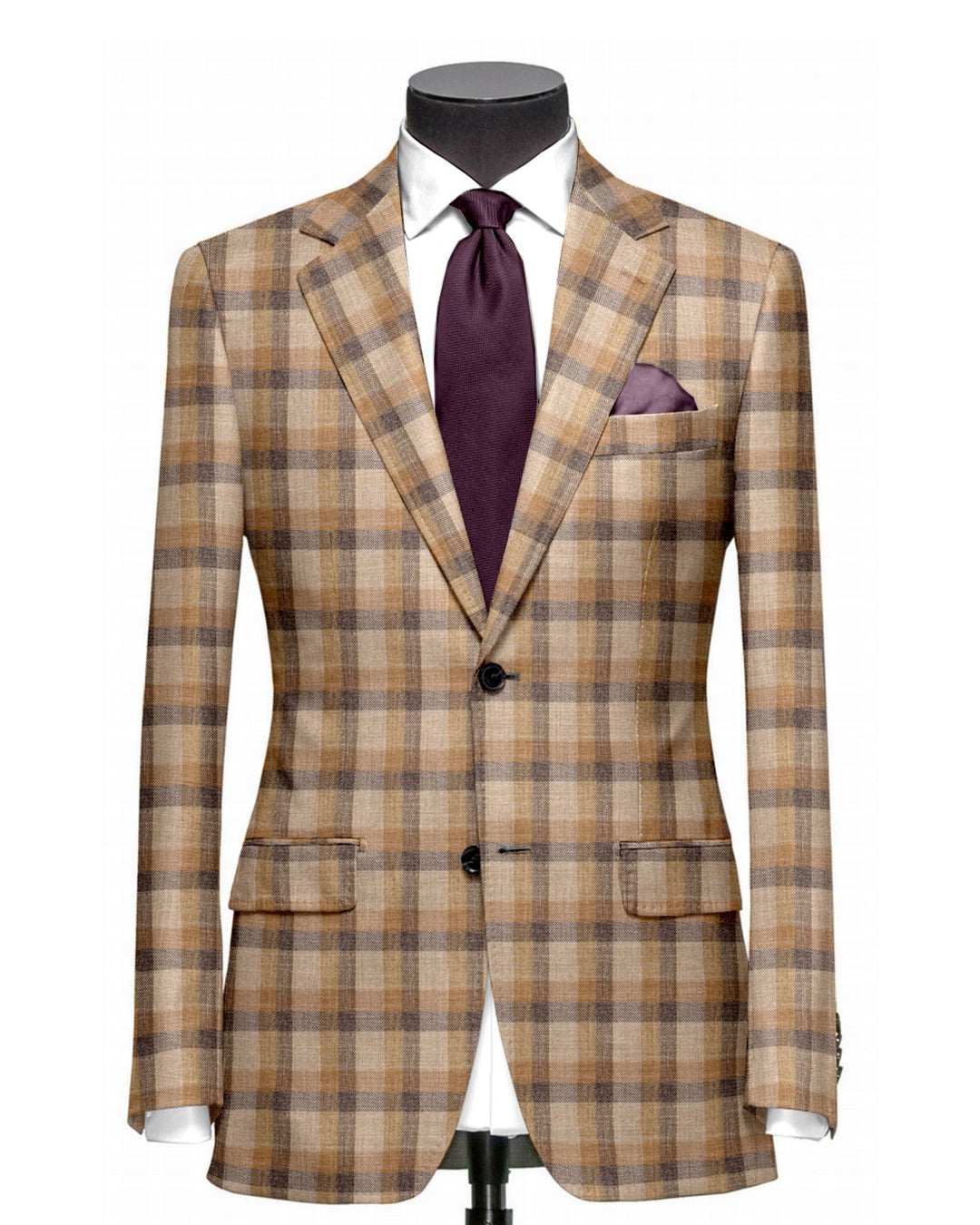 Ethomas Olive Green Beige Mustard Checks Jacket - 1