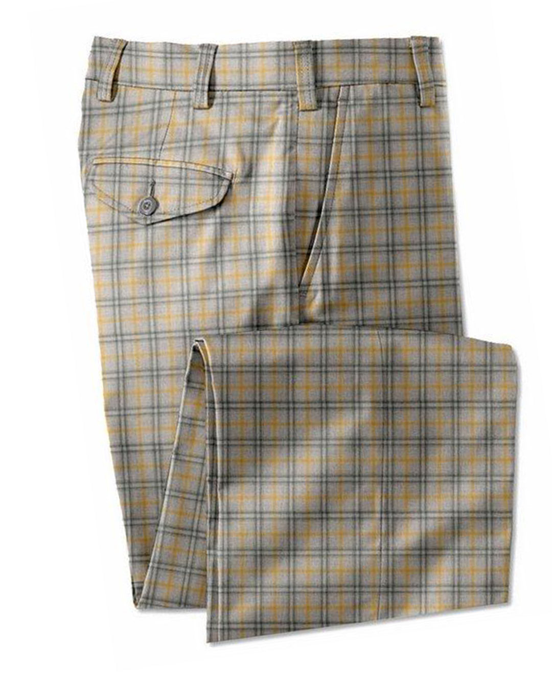 EThomas Tan Grey Tartan Plaid 130s Wool - 1