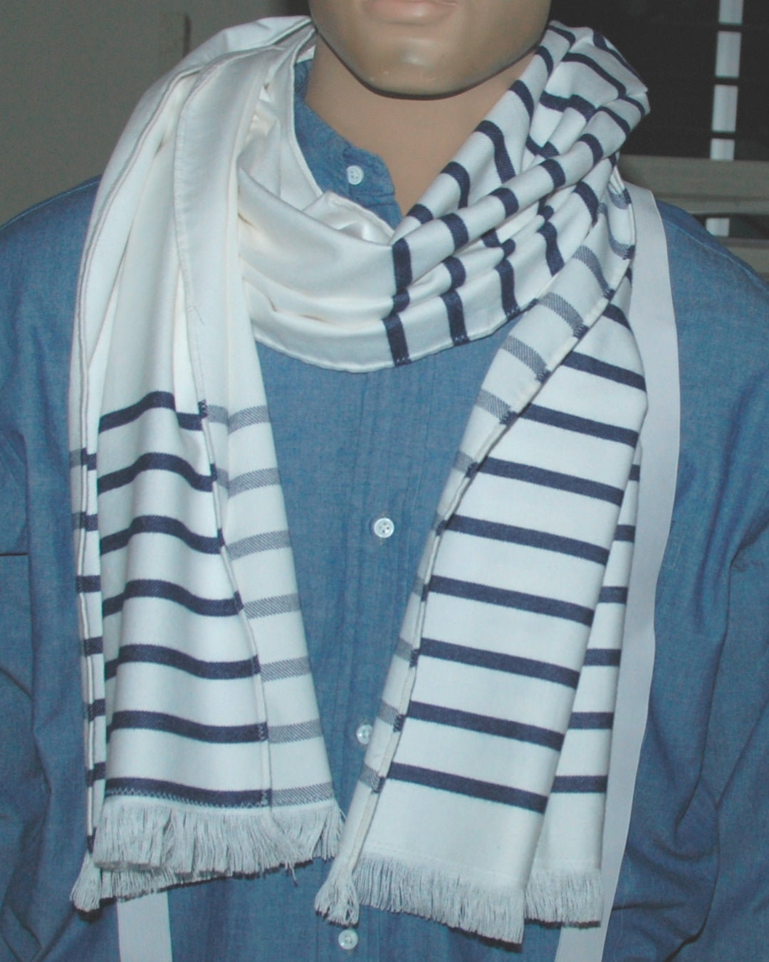 Flannel Scarf - Navy Stripes on White - 1