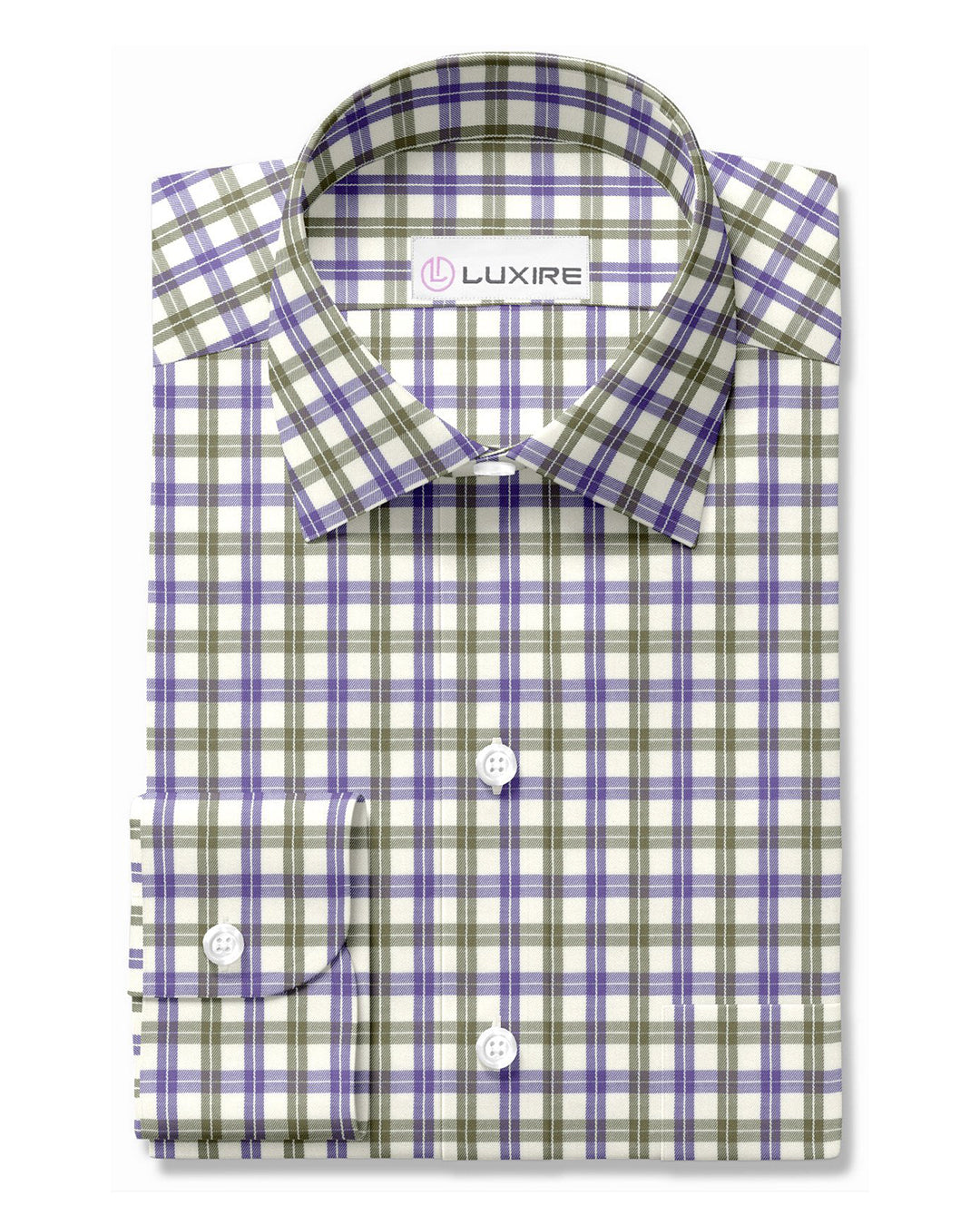 Purple Green Cream Twill Tattersall - 1